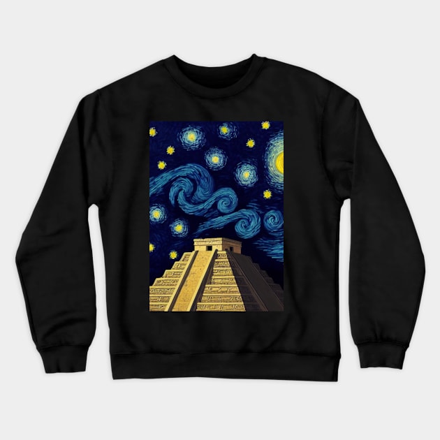 Starry Night Chichen Itza Crewneck Sweatshirt by amitsurti